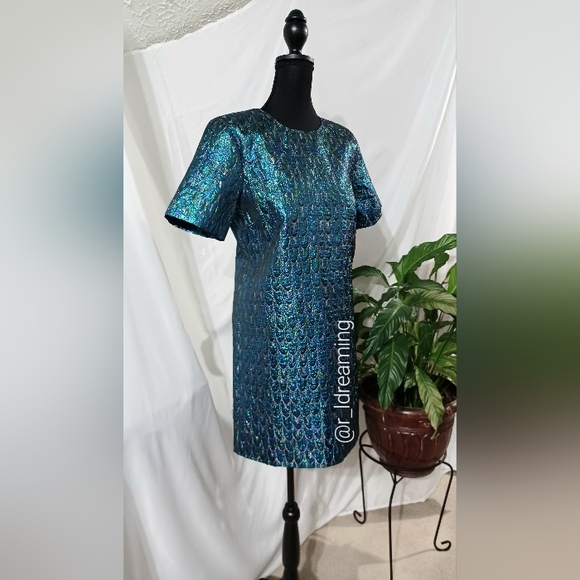 NWT Pomander Place Pavo Jacquard Mae Dress Size Medium In Blue Jacquard Color - Picture 3 of 7